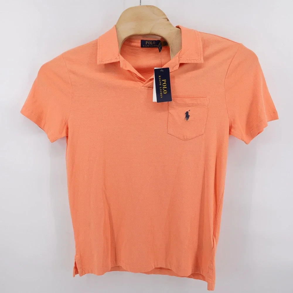 Polo Ralph Lauren Linen Blend Pocket Polo Shirt Pink Short Sleeve Mens Small